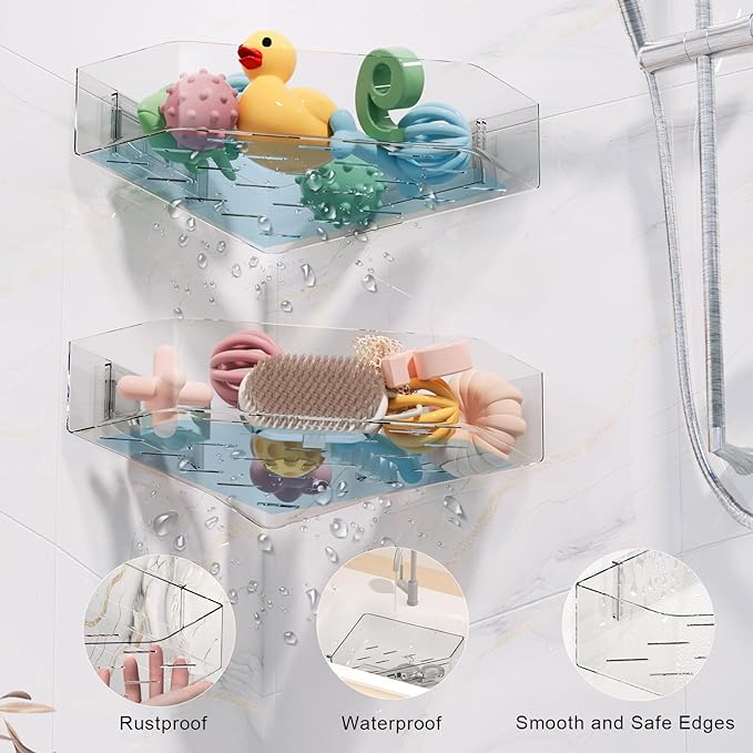 Natheeph Bath Toy Organizer 2-Pack - Clear Large Capacity Bath Toy Storage Holder with Quick-Dry Holes, Space-Saving Corner Shower Caddy for Bathroom & Kitchen