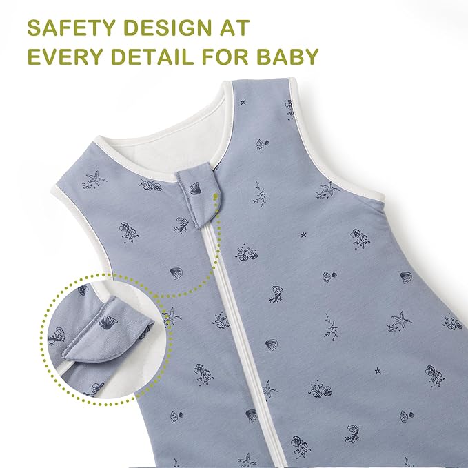 Super Soft 1.5 TOG Sleep Sack with Legs, 100% Organic Cotton Warm Comfy All Season Toddler Sleep Sack with Feet, Ocean, Size L