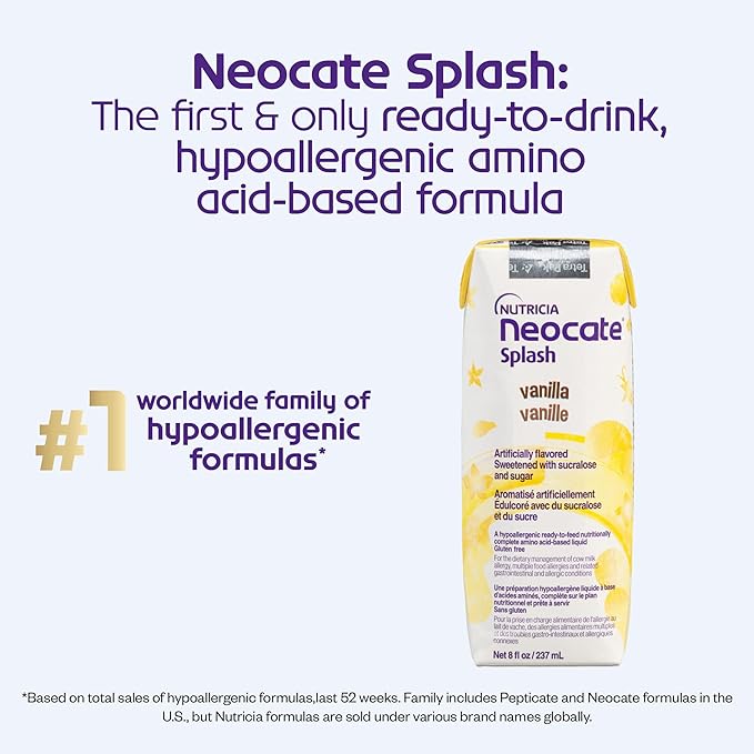 Nutricia Neocate Splash - Ready-to-Feed Hypoallergenic, Amino Acid-Based Toddler and Junior Formula - Vanilla - 8 fl oz (Case of 27)