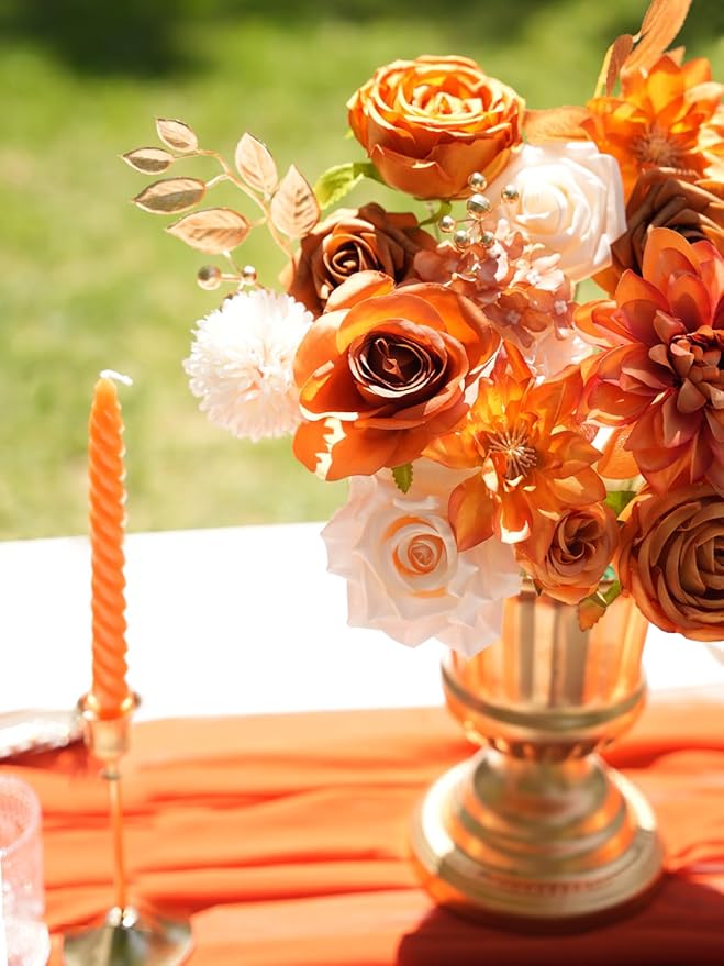 RICHMYC Artificial Flowers Terracotta Wedding Silk Fall Fake Flowers for Decoration Orange Cake Flowers with Stems for Wedding Bouquets Centerpieces Baby Shower Fall Decor