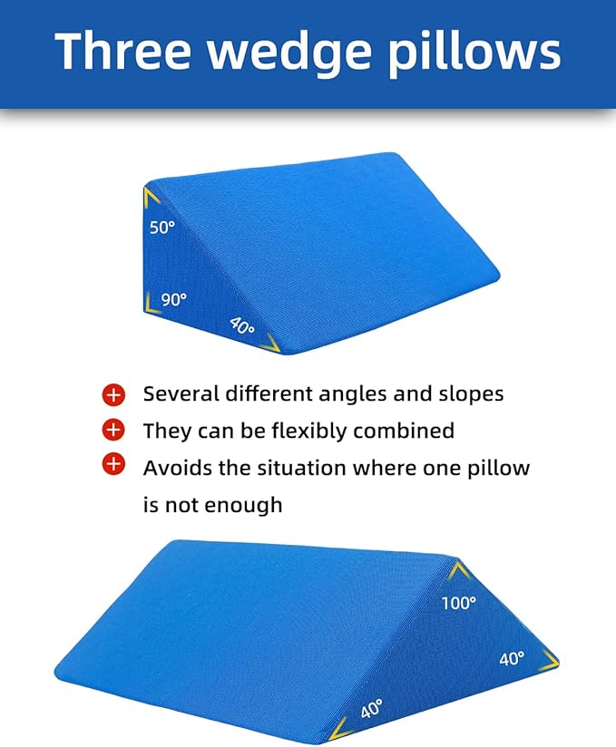 Fanwer Positioning Wedge Pillow for Side Sleeping (3 in 1), 40 Degree Triangle Bed Wedges & Body Positioners for Back Pain, Preventing Bedsores, After Surgery, Knees Elevated, Pregnancy