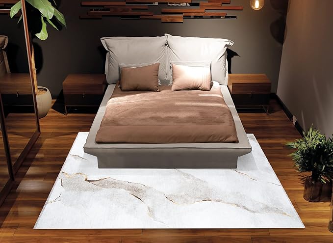 Bloom Rugs Caria Washable Non-Slip 5x7 Rug - Ivory/Gold Modern Abstract Area Rug for Living Room, Bedroom, Dining Room, and Kitchen - Exact Size: 5' x 7'