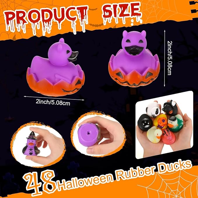 48Pcs Halloween Rubber Ducks in Bulk,Assorted Halloween Rubber Duckies Cruise Duckies for Ducking Reward Prize Gifts for Decor Trick or Treat Party Favors