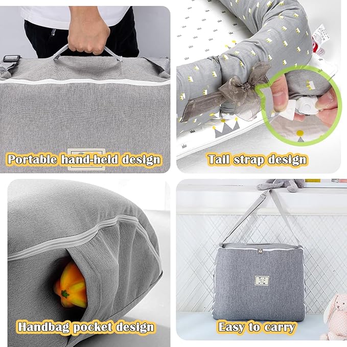 Infant Lounger, Baby Nest for Newborns, Portable Breathable Baby Lounger Adjustable U-Shaped Safety Bumper for Cozy Comfort - Crown Ash