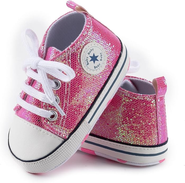 Unisex Baby Boys Girls Shoes, Newborn Infant Non-Slip Canvas Denim High Top Sneakers, Toddler First Walkers Shoes