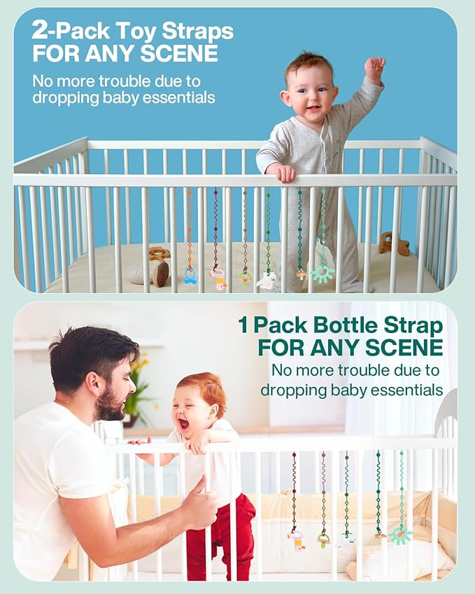 Toy Straps for Baby, Adjustable Toy Holder for Stroller Accessories, Silicone Baby Tether Pacifier Clip, No Throw Baby Travel Essential Leash for High Chair, Car Seat (3- Pack)
