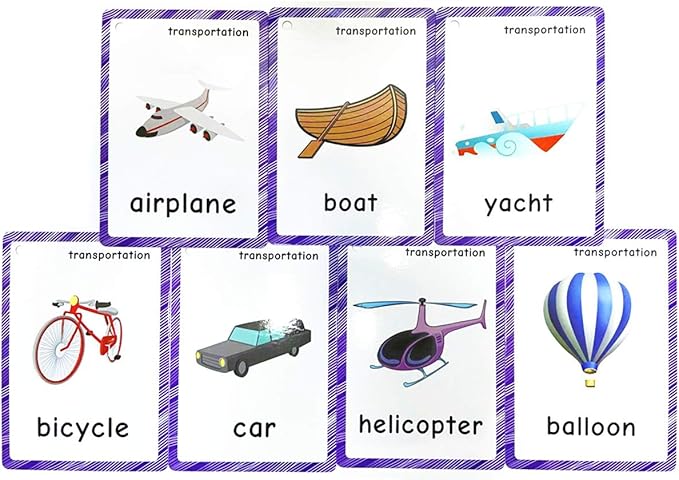 SANTSUN Set of Transportation Flashcards for Toddlers(22 pcs)| Kids Vocabulary Picture Montessori Pocket Cards | Perfect for Preschoolers & Kindergarteners, Teacher/Autism Therapists Tools