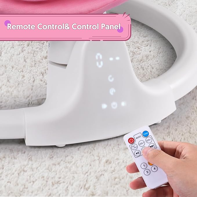 Bluetooth Baby Swing for Infants, Compact & Portable Pink Baby Girl Swing, 3 Seat Positions, 5 Swing Speed, 10 Music, Remote Control, Plug-in Power, Reversible Cushion, mecedora eléctrica para Bebe