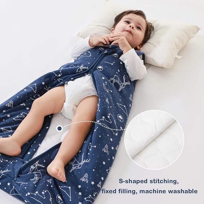 Mosebears Sleep Sack Baby Winter Wearable Blanket with 2-Way Zipper,2.5 TOG Cotton Sleep Sack Unisex(Navy Blue,18-24 Months)