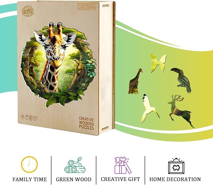 Jigfoxy Wooden Puzzles for Adults, Giraffe Wood Puzzles Adult, Unique Animal Shape Wooden Jigsaw Puzzles for Adults, Birthday Gifts for Puzzle Lovers, Family, Friend (M-11.4 * 10.6in-180pcs)