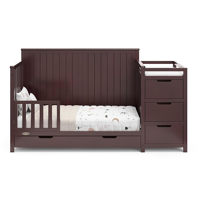 Graco Hadley All-in-One Convertible Crib & Changer (Espresso) – GREENGUARD Gold Certified, Fits Standard Crib Mattress, Converts to Toddler Bed and Full Bed, 4 Adjustable Mattress Heights