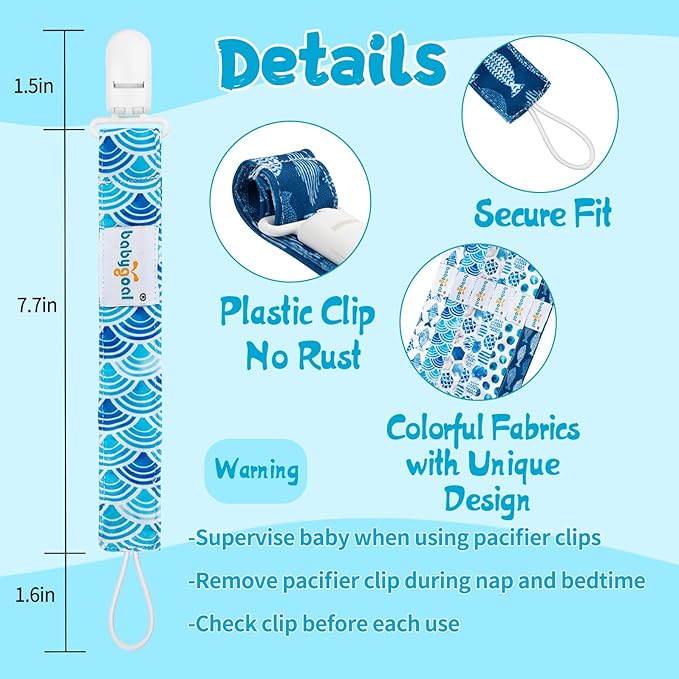 Babygoal Ocean Blue Pacifier Clips, 6 Pack Binky Paci Holder Clips and Leash for Boys and Girls Fits for Most Pacifier, Binkie Styles & Baby Teethers & Toys and Gift 6PS12