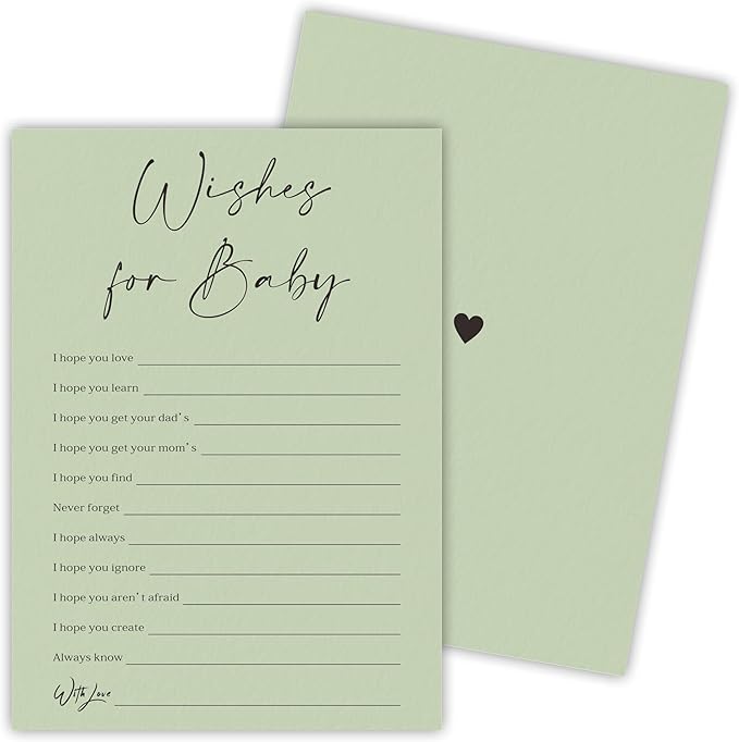 30 Pcs Minimalist Green Baby Shower Game Cards, Wishes For Baby, Baby Shower Games To Play With Family And Friends, Baby Announcement, Gender Reveal Party Supplies - A09