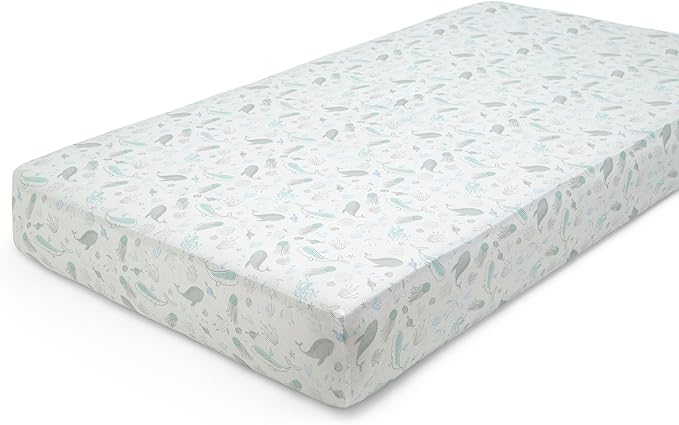 Delta Children Fitted Crib Sheets for Girls and Boys - 100% Organic Cotton Crib Sheet for Standard Crib and Toddler Mattresses - 28x52 Inch- GOTS Certified (Pack of 2), Sea Life