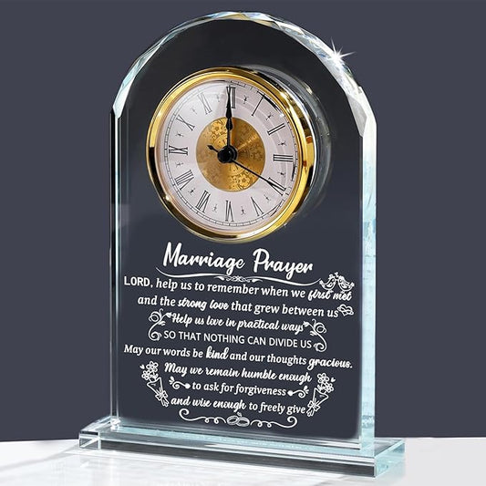 Glass Clock Wedding Gifts for Couples Newlywed 2025, Happy Anniversary Marriage Prayer Gift with Inspiring Quotes for Mr and Mrs, Engagement Presents Home Decoration