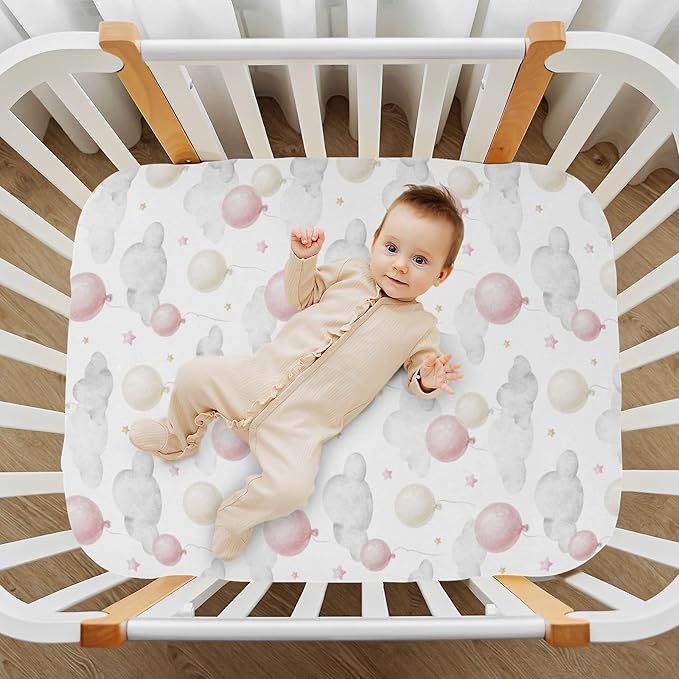 Baby Crib Sheets Balloon Cloud Crib Sheets for Boys Girls,Neutral Bassinet Toddler Bed Play Sheets Breathable Soft and Portable 52 * 28 * 9in