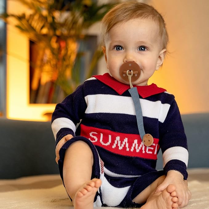 Socub 3 Pack Pacifier Clips for Baby Boys and Girls, Fabric Pacifier Hold with Clip for Binky, Teether Toys, BPA Free, Baby Shower Birthday Gift, 3 Month+(Sage/Clay/Mustard)