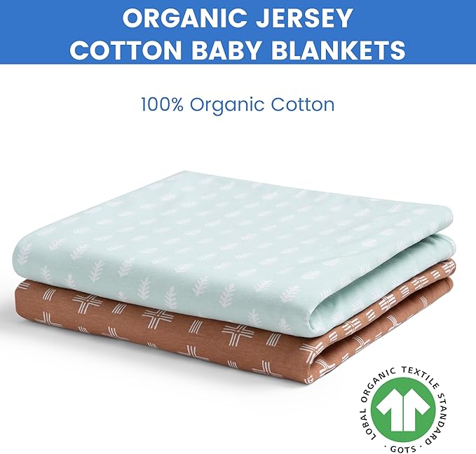 Delta Children 100% Organic Jersey Cotton Baby Receiving Blankets for Girls and Boys – 30x40 Inches - GOTS Certified (Pack of 2), Neutral Boho