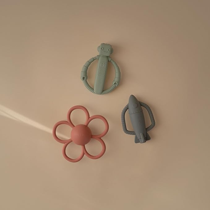 mushie Silicone Baby Robot Rattle Teether Toy