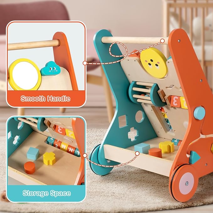 Wooden Baby Walker, Montessori Walker for Babies 6-12 Months, Push Walking Toys for 1 Year Old Learning to Walk