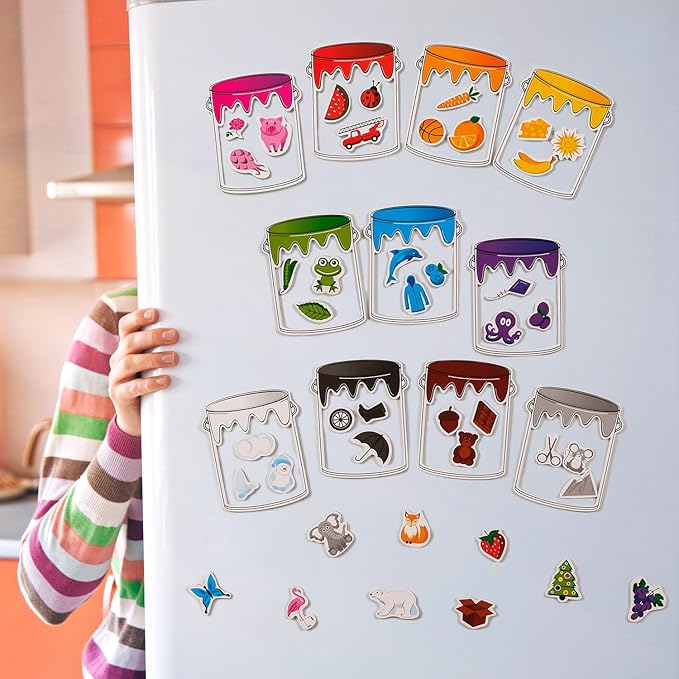 Simply magic 11 Jars Magnetic Color Sorting Set - Color Sorting Toys for Toddlers, Magnetic Shapes, Learning Colors Recognition Magnets, Color Matching Games for Toddlers, Preschool Circle Time