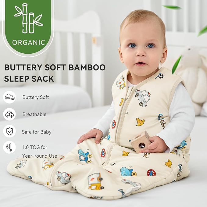 Baby Sleep Sack 0-6 Months Rayon Made From Bamboo 1.0 Tog Soft Wearable Blanket Baby Sleeping Bag for Infant Newborn 2-Way Zipper Toddler Sleep Sacks
