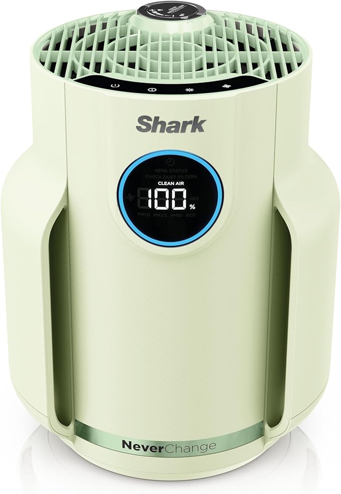 Shark NeverChange Air Purifier Compact Pro with Long-lasting HEPA Exceeding Filtration, Captures Pet Dander, Dust, Smoke, and Allergens, up to 250 sq. ft. for Bedroom, Home Office, Dorm, HP072GN