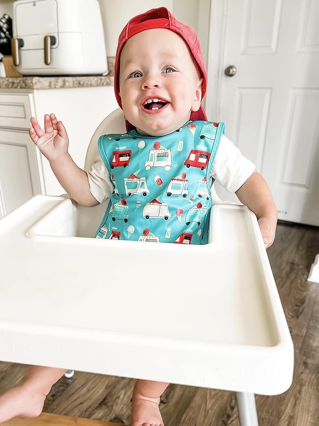 BapronBaby Ice Cream Truck Bapron - No Neck Tie Safer Bib for Baby & Toddler - Soft Waterproof Stain Resistant - Machine Washable - Sz Baby/Toddler 6m-3T