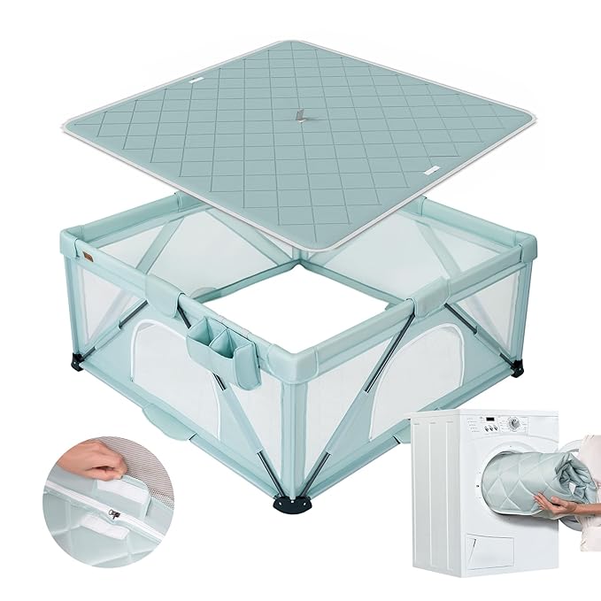 Foldable Baby Playpen, iTiLike Large Playard with Detachable Thicken Mat, Playpen for Babies and Toddlers with Storage Bag, Play Pens with Gate, Indoor & Outdoor Portable Play Yard, Sturdy Baby Fence
