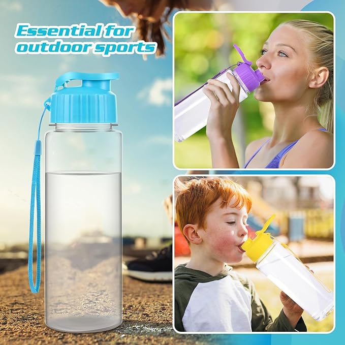 Olgaa 12 Pack Water Bottles Bulk 17 oz End of the Year Gifts for Students Kids from Teacher Reusable Leak Portable Plastic Sports Summer Drink Water Bottles with Handle Strap for Cycling Camping