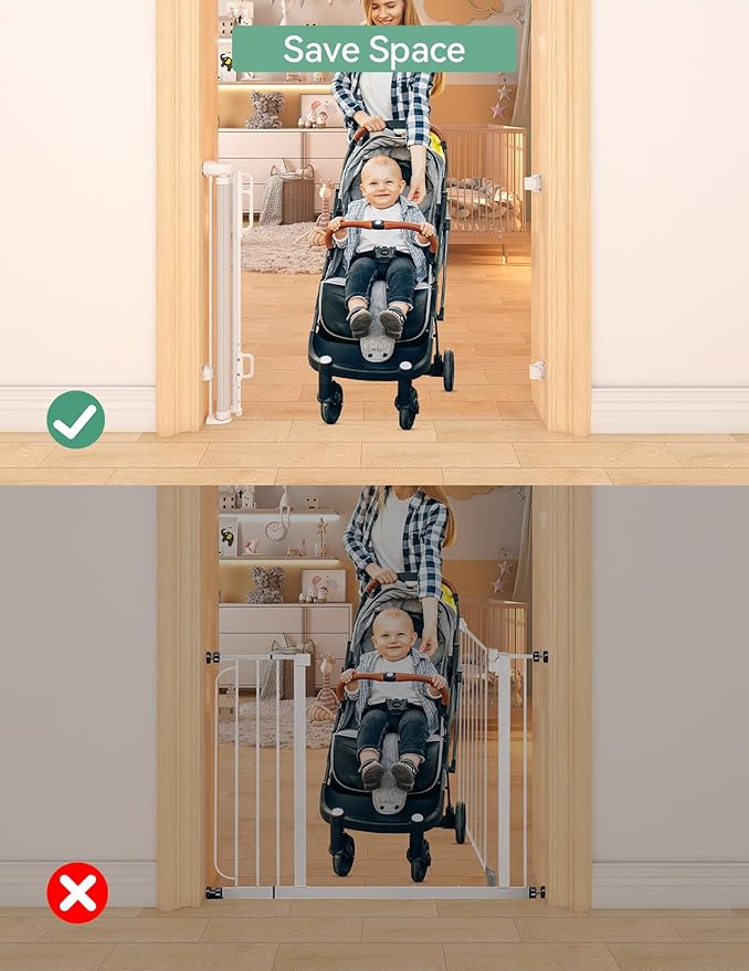 Momcozy Auto Lock Retractable Baby Gate, Safety Gate for Baby and Pet, 33โ Tall, Extends to 55โ Wide, Mesh Safety Dog Gate for Stairs, Indoor, Outdoor, Doorways, Hallways