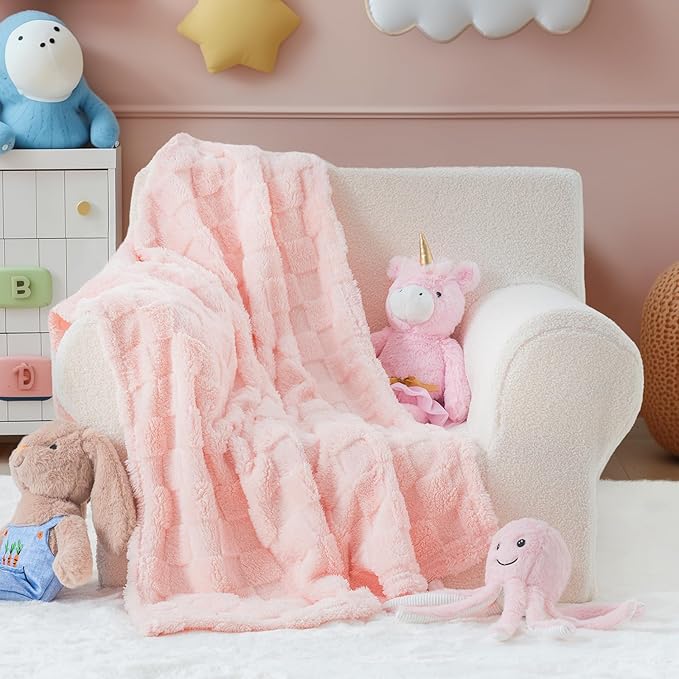 Checkered Baby Blankets Double-Sided Fleece Plush Baby Blankets for Girls, Lightweight Soft Cozy and Warm Newborn Receiving Throw for Bed, Crib, Couch, Sofa 30 x 40 Inches, Pink