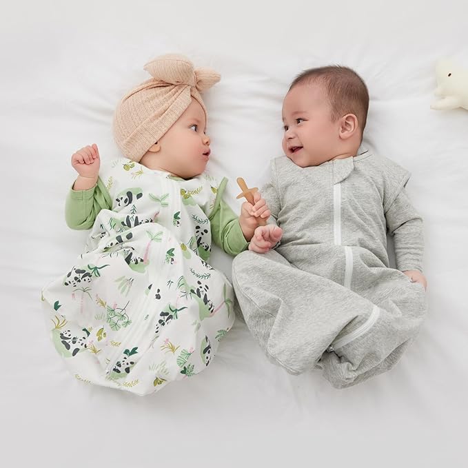 Duomiaomiao 3 Pack Baby Sleep Sack 100% Organic Cotton Lightweight Breathable Comfy Toddler Sleeping Sack (0.5tog Pandas, Small)
