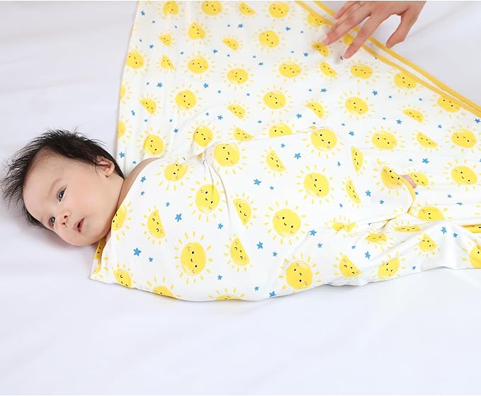 Newborn Swaddle Blanket with Hat Set,Unisex Baby Receiving Blanket Nursery Wrap for Girls and Boys, Viscose Made from Bamboo Sun One Size