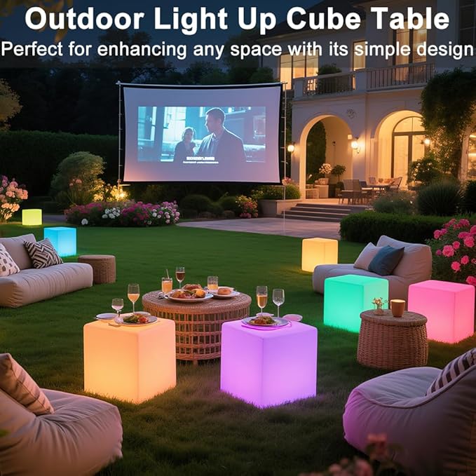 LED Cube Chair for Kids, 14-Inch RGB Color Changing LED Cube Seat w/Remote, Versatile Lighted Up Modern Side Table Glowing Nightstand Soothing Mood Light for Bedroom Living Room Patio, Fun & Practica