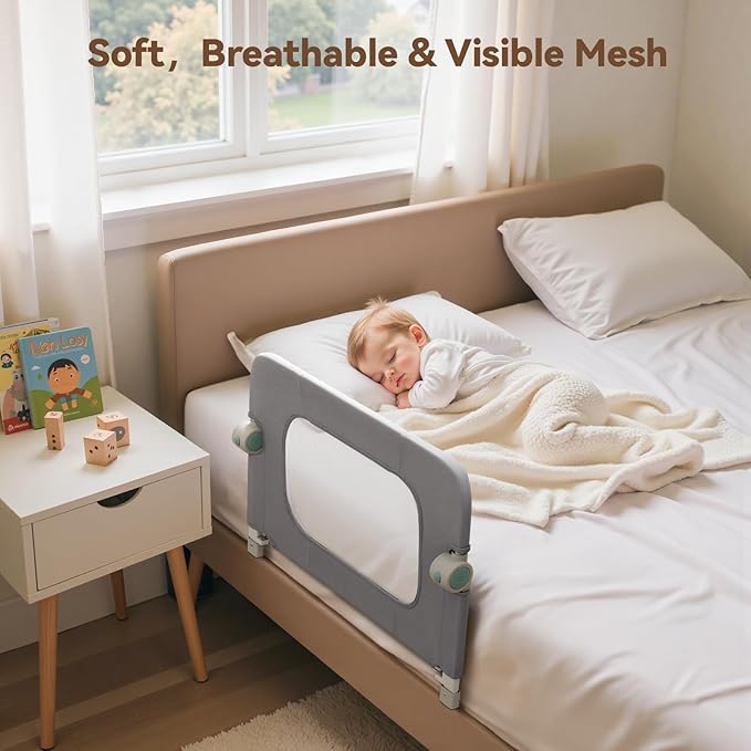 Reinforced Safety Bed Rail for Toddlers – 32” Bed Rail Guard with Thickened Material, Foldable & Adjustable Rail for Crib, Twin, Full, Queen, King Beds