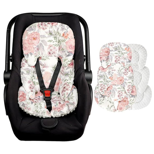 Infant Car Seat Insert, HNHUAMING Baby Car Seat Head & Body Support for Newborn, Ultra Soft Reversible Preemie Carseat Insert Cushion for Girls Boys, Fit Car Seat, Stroller, Swing, Bouncer, Pink