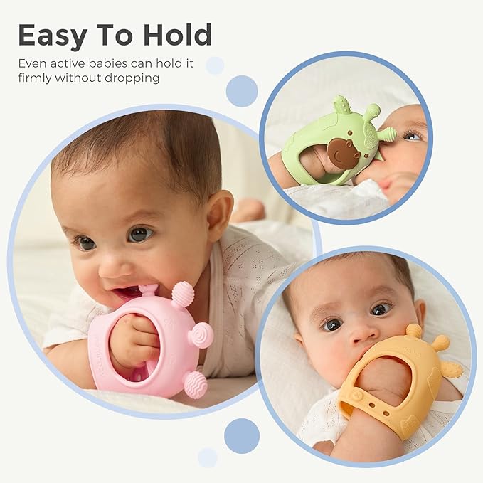 Momcozy Baby Teether Toys | Food Grade Silicone Teething Relief 0-6 Months | Toy 6-12 Months | Baby Essential | Blue