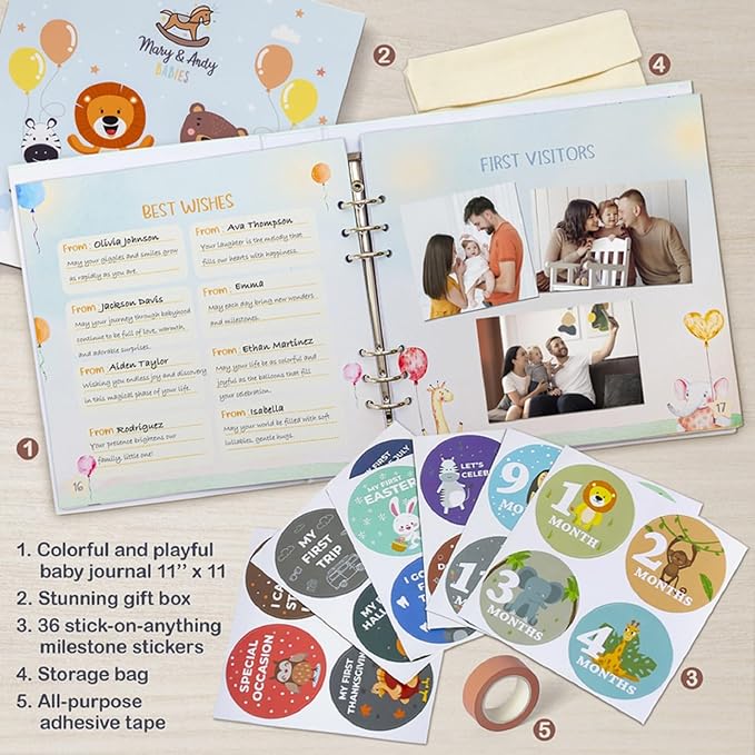 Playful Keepsake and Memory Book - First 5 Years Completely Illustrated Baby Journal - Joyful Scrapbook for Boy or Girl - Easily Record Radiant Memories - Perfect for Baby Shower