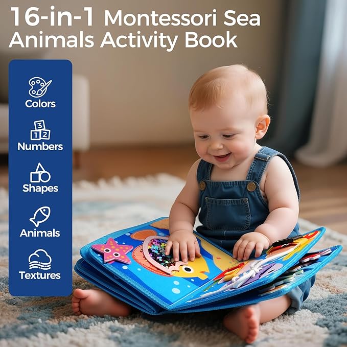evoceler Busy Book, Busy Board with Fishing Game & Coloring Page, Montessori Toys for Toddlers 18 Months+, Quiet Airplane Travel Toy, Sensory Learning Toy for Toddlers 2-5, Girls Boys Birthday Gift