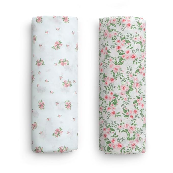 Delta Children Fitted Crib Sheets for Girls and Boys - Crib Sheet for Standard Crib and Toddler Mattresses - 28x52 Inch (Pack of 2), Pink Floral
