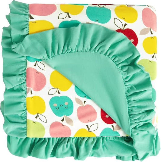 Premium Baby Blanket for Girls, Stretchy Quilt, Soft Crib Bedding for Newborn Baby and Toddler, Ruffle Nursery Blanket for Kids, Viscose Made from Bamboo, 50''x50'' Apple One Size