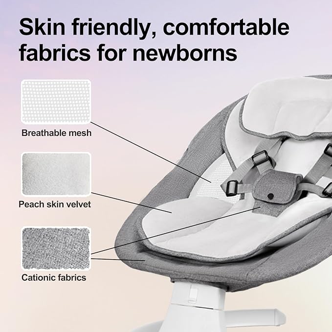 Baby Swing 3 in 1 Multifunctional Infant Rocker, Portable with Remote Control, 5-Point Seat Belt, 5 Auto Rocking, 3 Speed Timer, Electric with Music and Bluetooth (0-12 Months) (Grey)