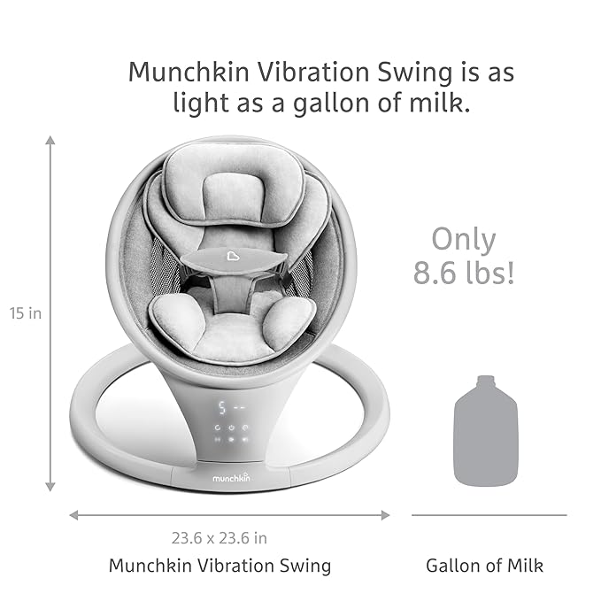 Munchkin® Vibration Baby Swing, Light Grey - Bluetooth-Enabled Smart Seat with Music, Motion, and Sounds