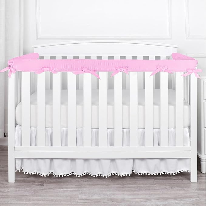 3 in 1 Crib Rail Covers for Life Size Cribs,White Soft Anti-Collision Strip Corner Covers,Protect Baby Teeth and Save Crib Rails, Rail Edge Protector Strip (white01) (Pink)