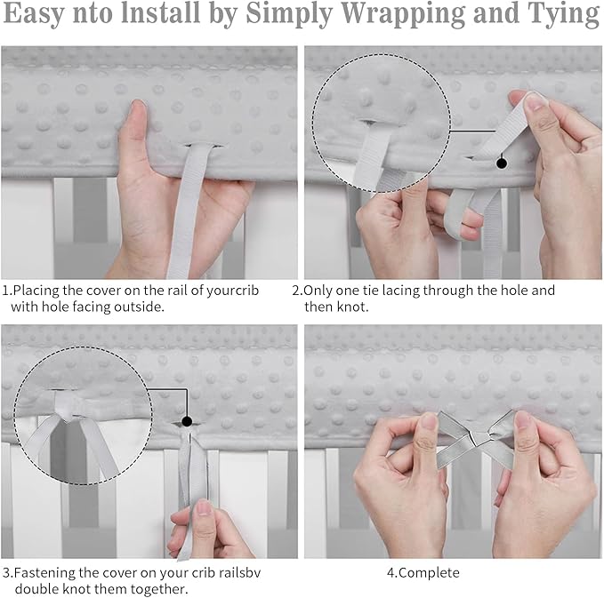 3 Pc Crib Rail Cover for Teething Sets,Reversible Teething Guard,Soft Anti-Collision Strip Corner Cover (Gray-Bubble)