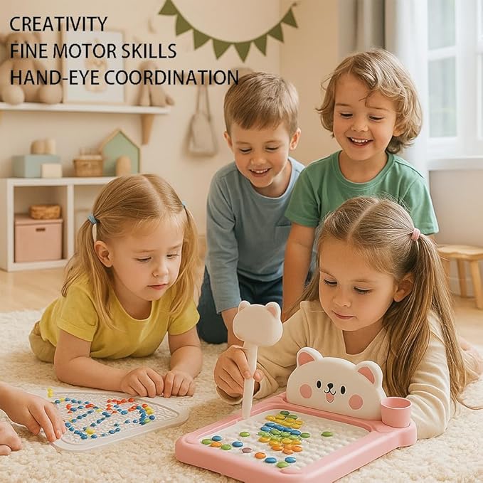Cartoon Magnetic Drawing Board, Shiba Bear Dot Art Design, ABS Cartoon, Interactive Bead Pen Art with Pattern Guide, Durable Travel, Home Creative Board for Little Artist (Small Bear)