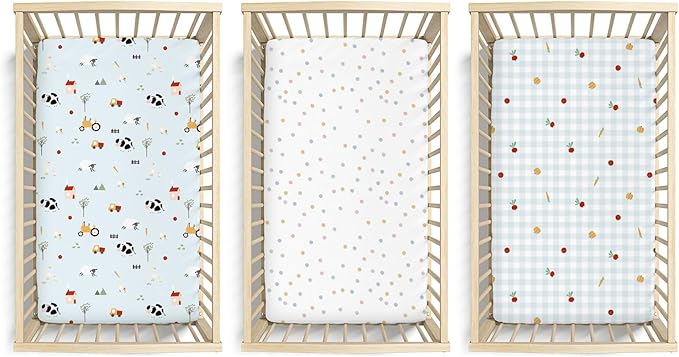 Little Grape Land Toddler Sheets 3 Pack – Baby Crib Sheets Fitted for Boys Girls, Standard Size 28x52‘’ Crib Mattress, Super Soft Breathable Washable Microfiber Blue Sheep