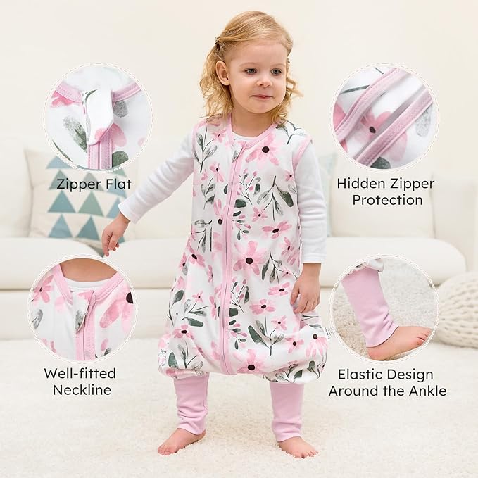 Yoofoss Toddler Sleep Sack With Feet 24-36 Months 100% Organic Cotton Baby Sleep Sack with Legs Toddler Wearable Blanket with 2-Way Zipper