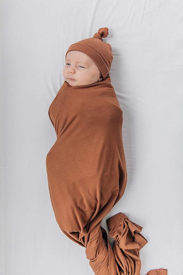Mebie Baby Rust Stretch Swaddle, Modern and Neutral Swaddle Blanket for Baby Girl or Boy, Soft Baby Blankets, Newborn Swaddle Blanket, 0-3 Month, Comfy Wrap, Baby Essentials & Gifts (47" x 47")